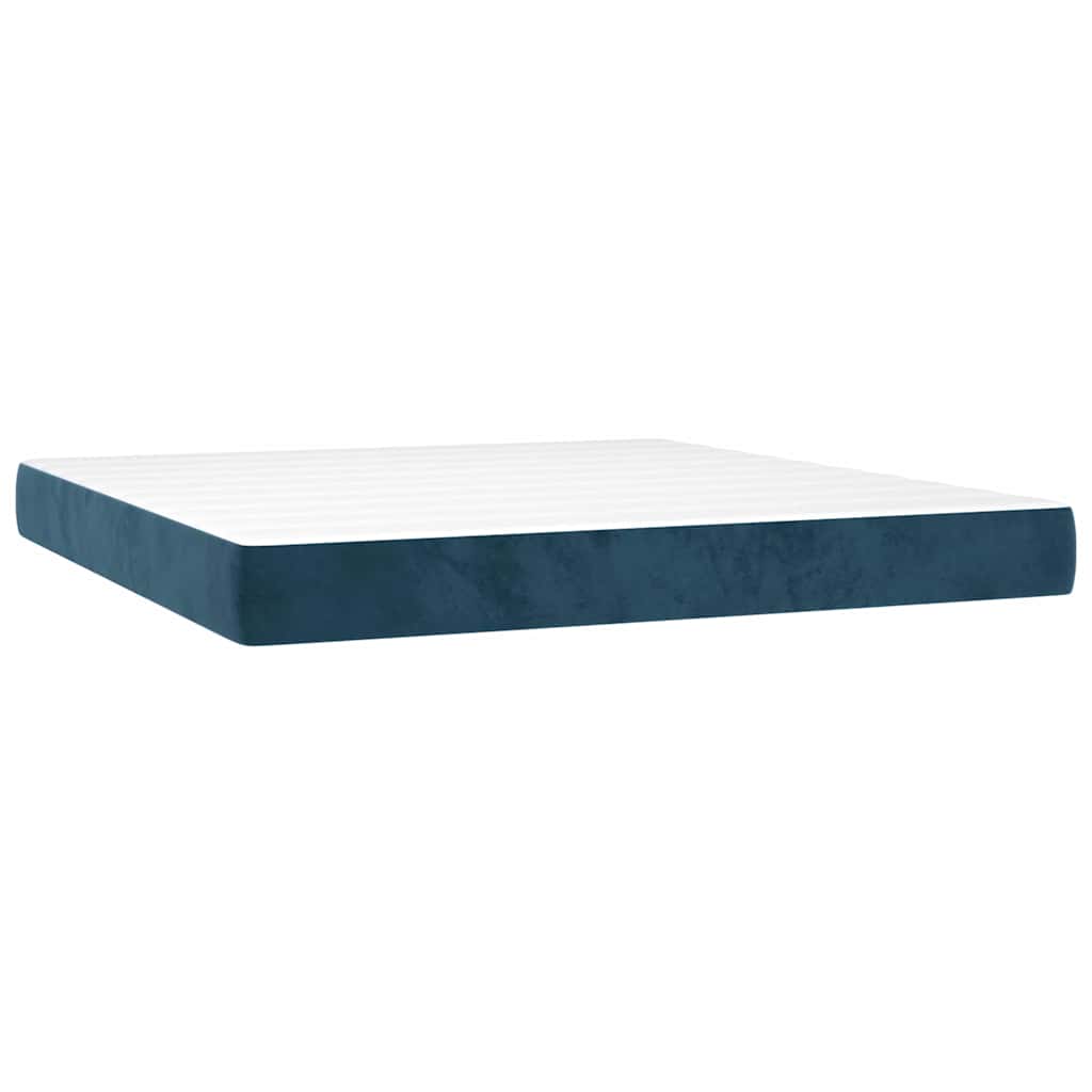 Krevet box spring s madracem LED tamnoplavi 160x200 cm baršun