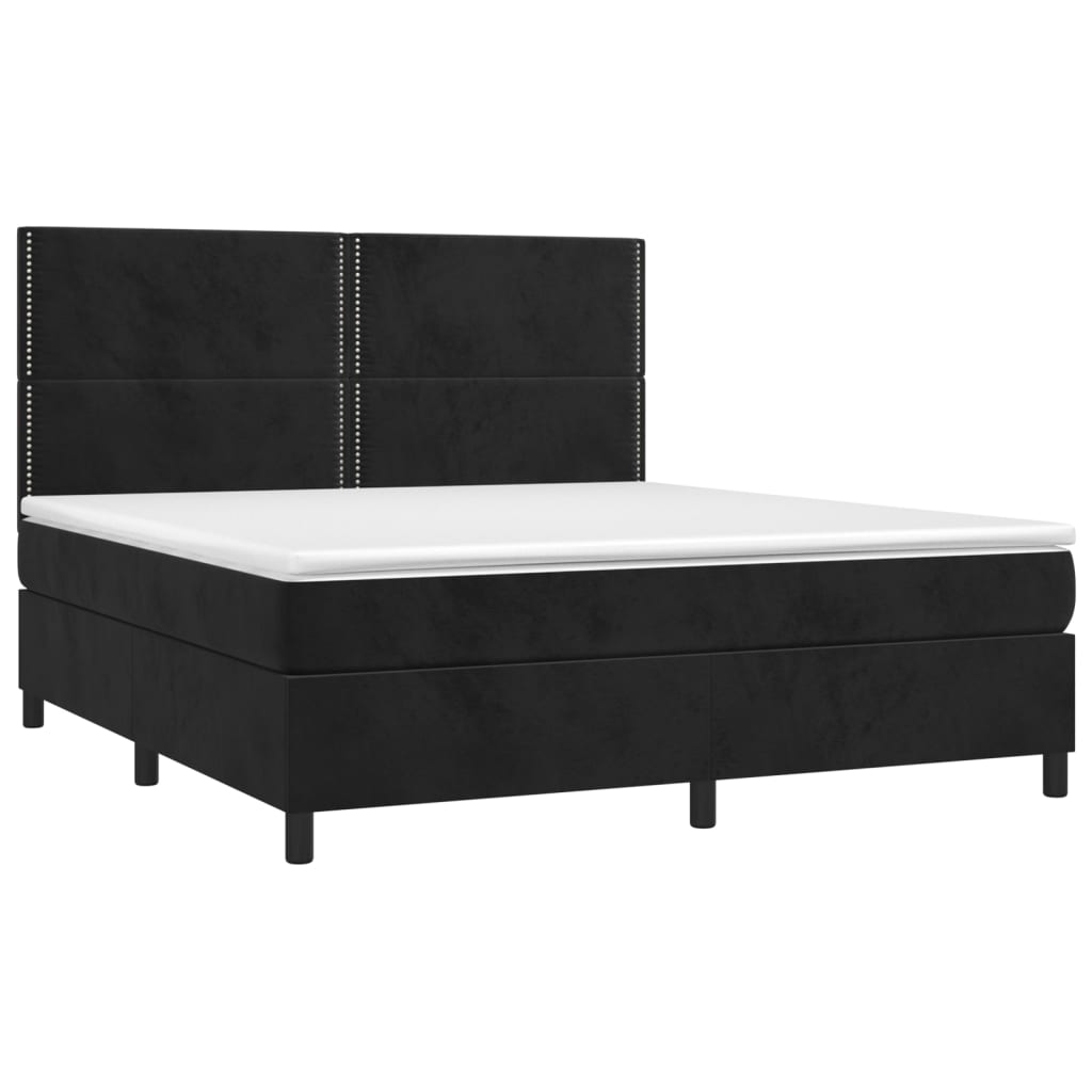 Krevet box spring s madracem LED crni 180x200 cm baršun