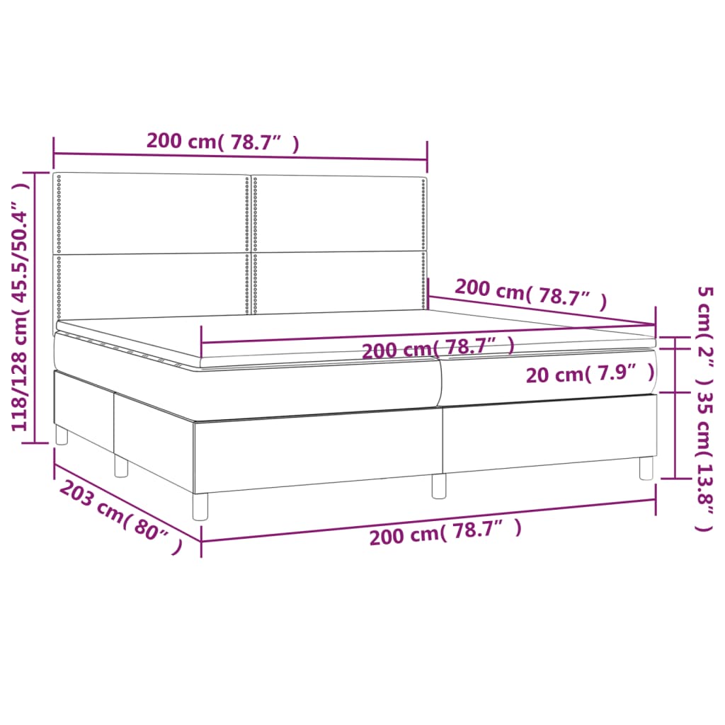 Krevet box spring s madracem LED tamnoplavi 200x200 cm baršun