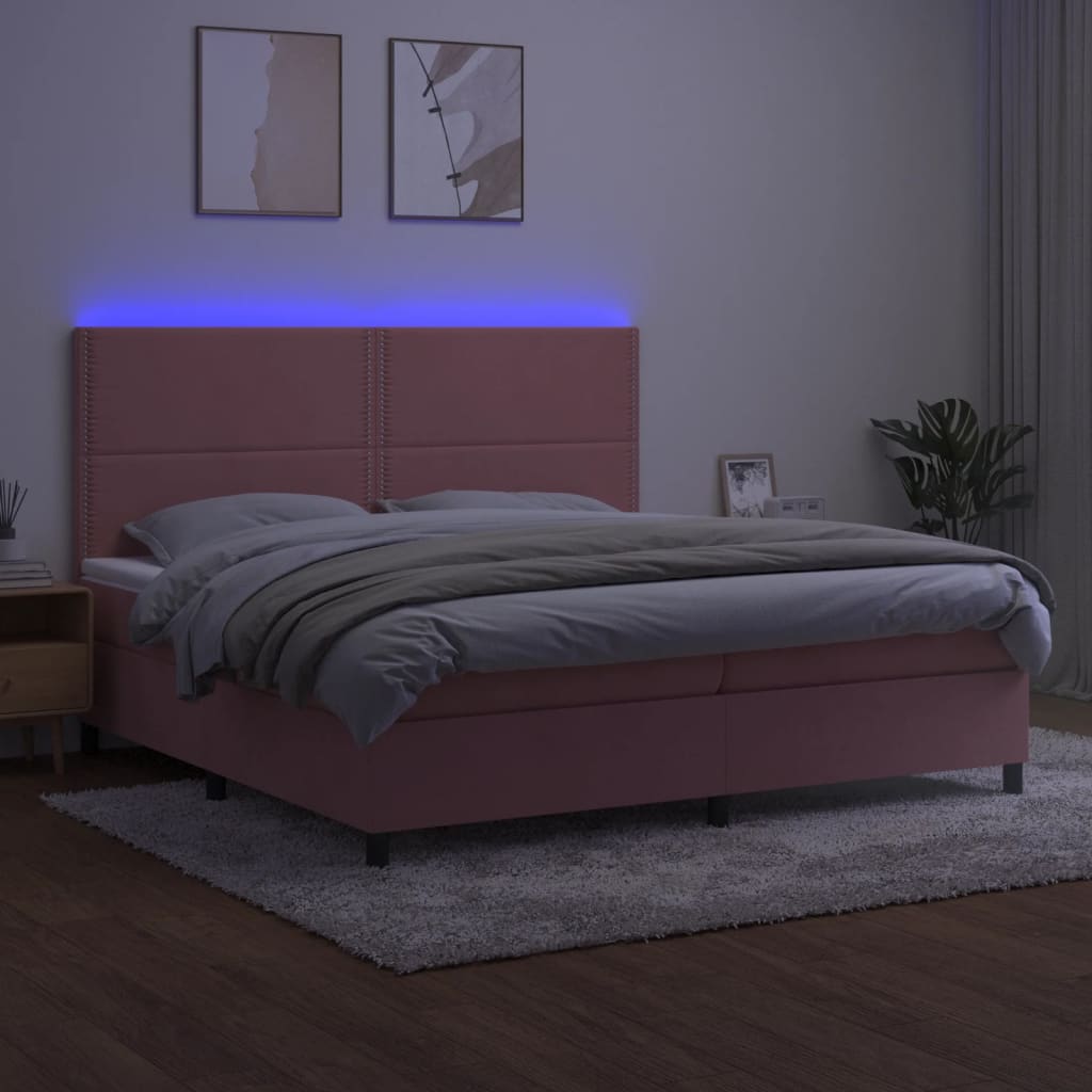 Krevet box spring s madracem LED ružičasti 200x200cm baršunasti