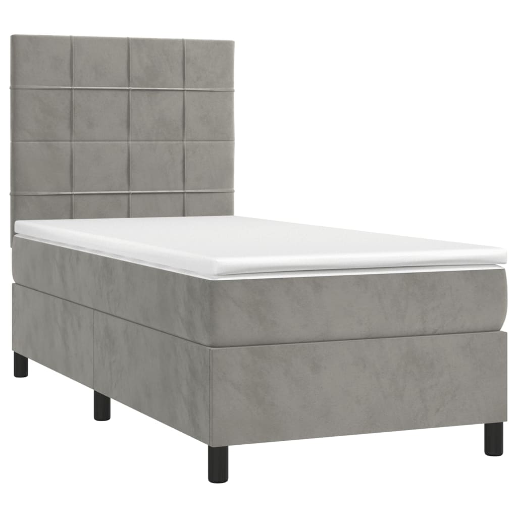 Krevet box spring s madracem LED svjetlosivi 80x200 cm baršun