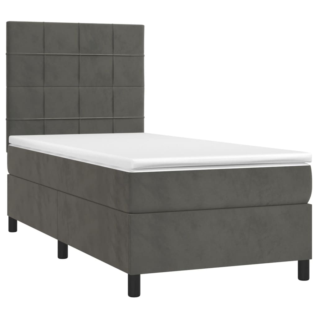 Krevet box spring s madracem LED tamnosivi 90x200 cm baršun