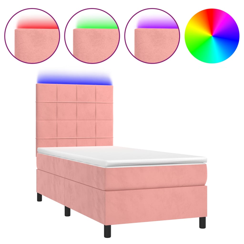 Krevet box spring s madracem LED ružičasti 100x200cm baršunasti