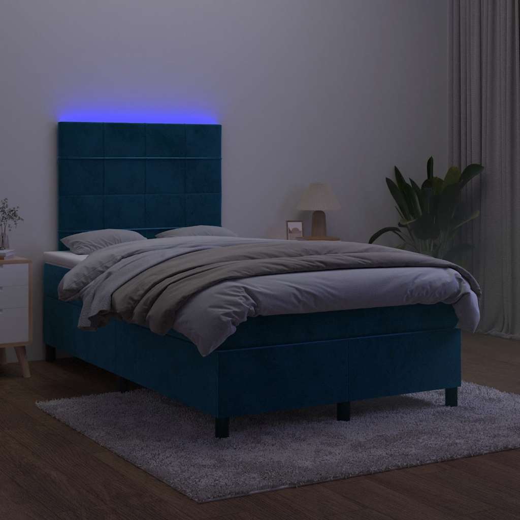 Krevet box spring s madracem LED tamnoplavi 120x200 cm baršun