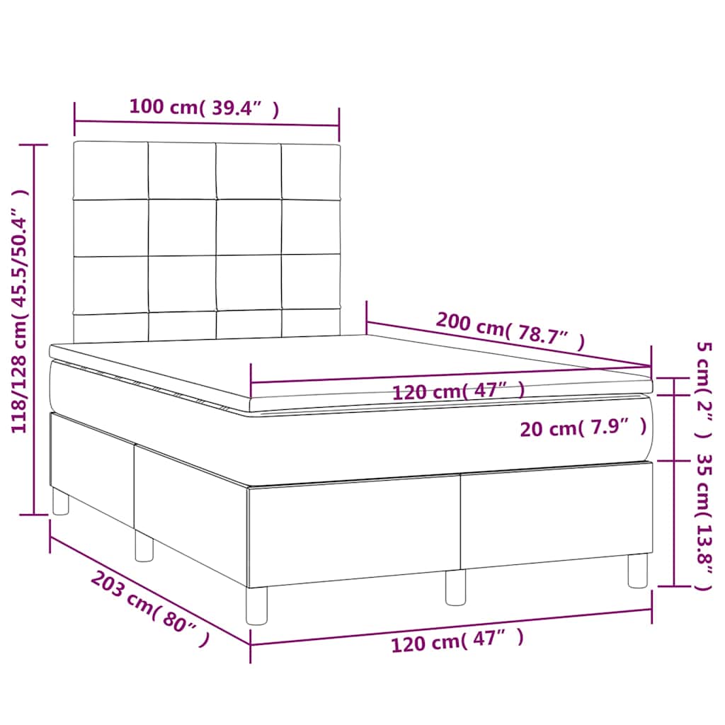 Krevet box spring s madracem LED tamnoplavi 120x200 cm baršun