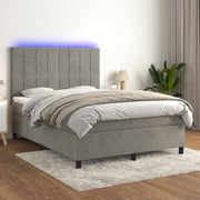 Krevet box spring s madracem LED svjetlosivi 140x190 cm baršun