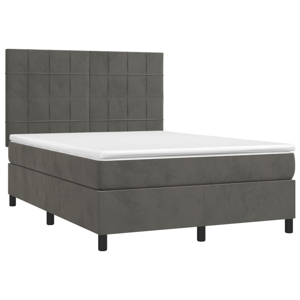 Krevet box spring s madracem LED tamnosivi 140x200 cm baršun