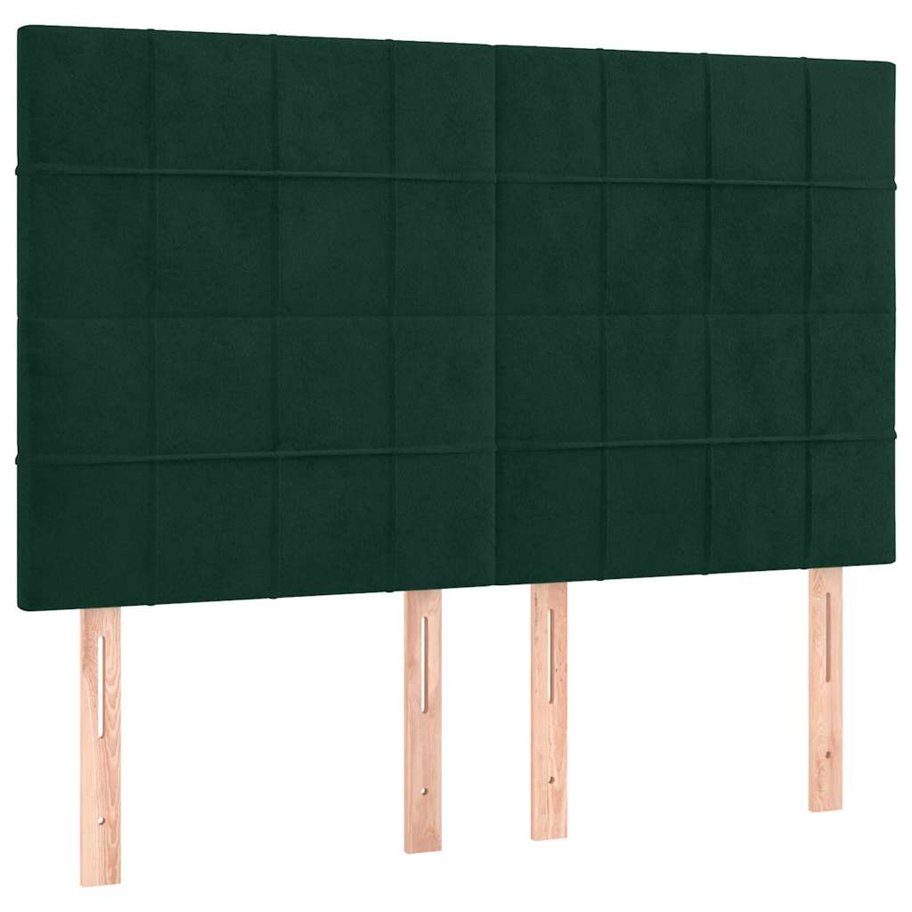 Krevet box spring s madracem LED tamnozeleni 140x200 cm baršun