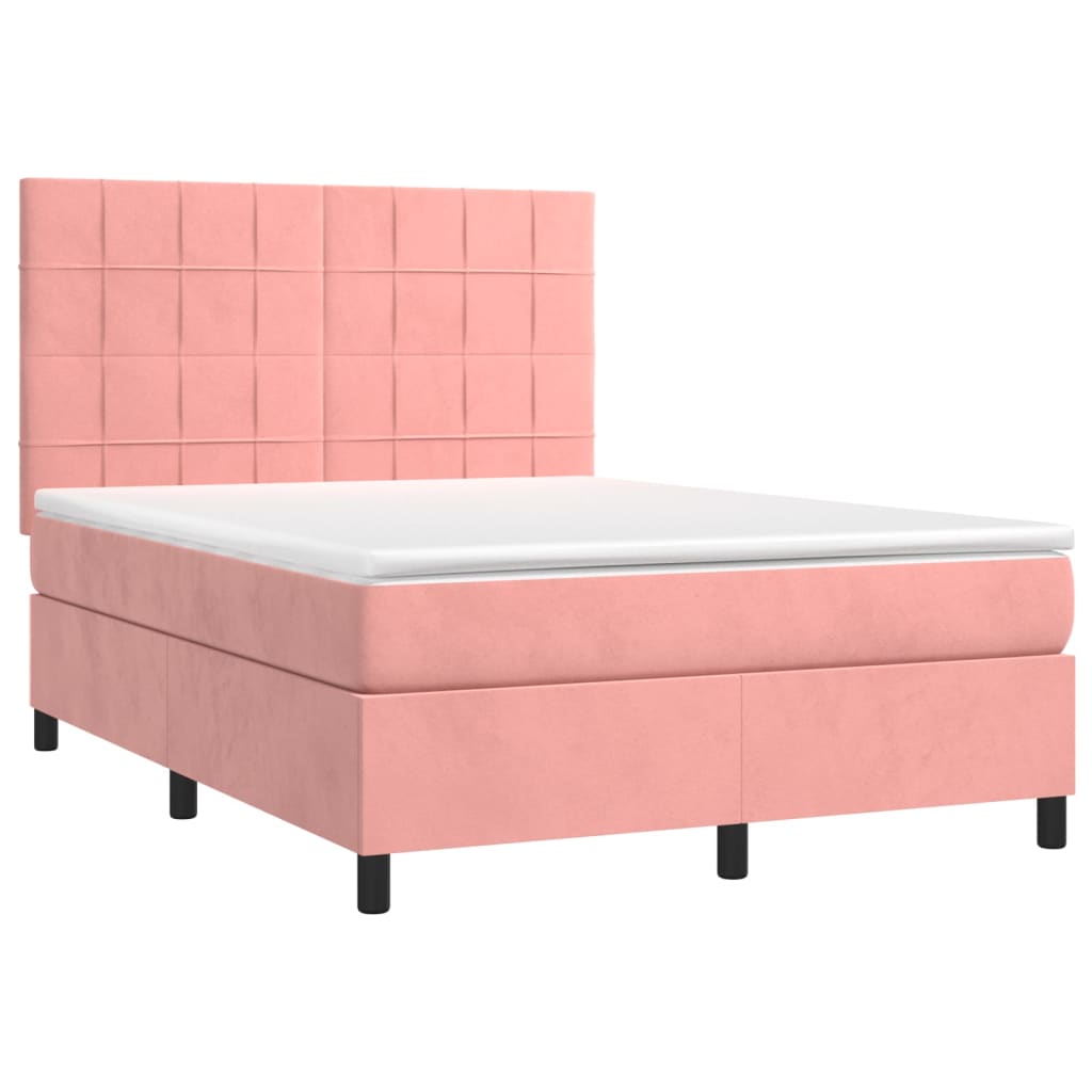 Krevet box spring s madracem LED ružičasti 140x200cm baršunasti