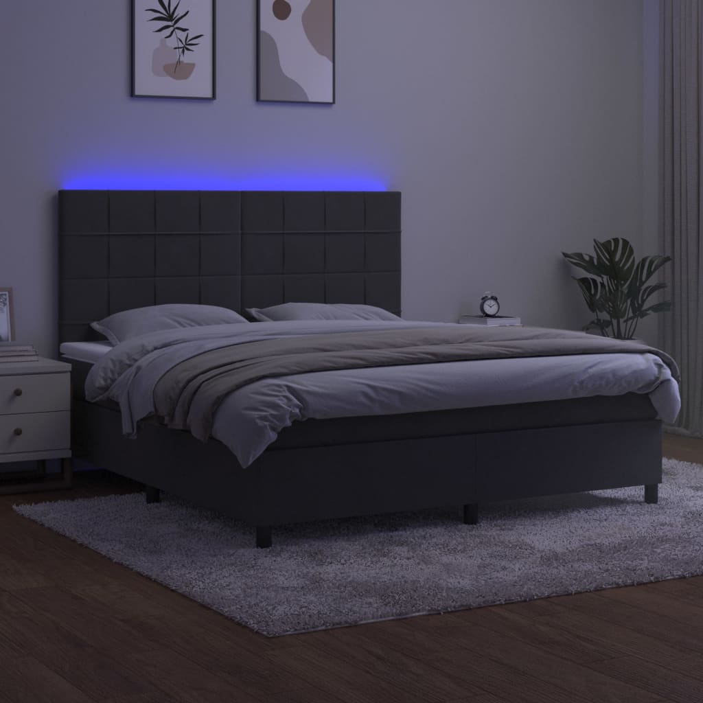 Krevet box spring s madracem LED tamnosivi 160x200 cm baršun