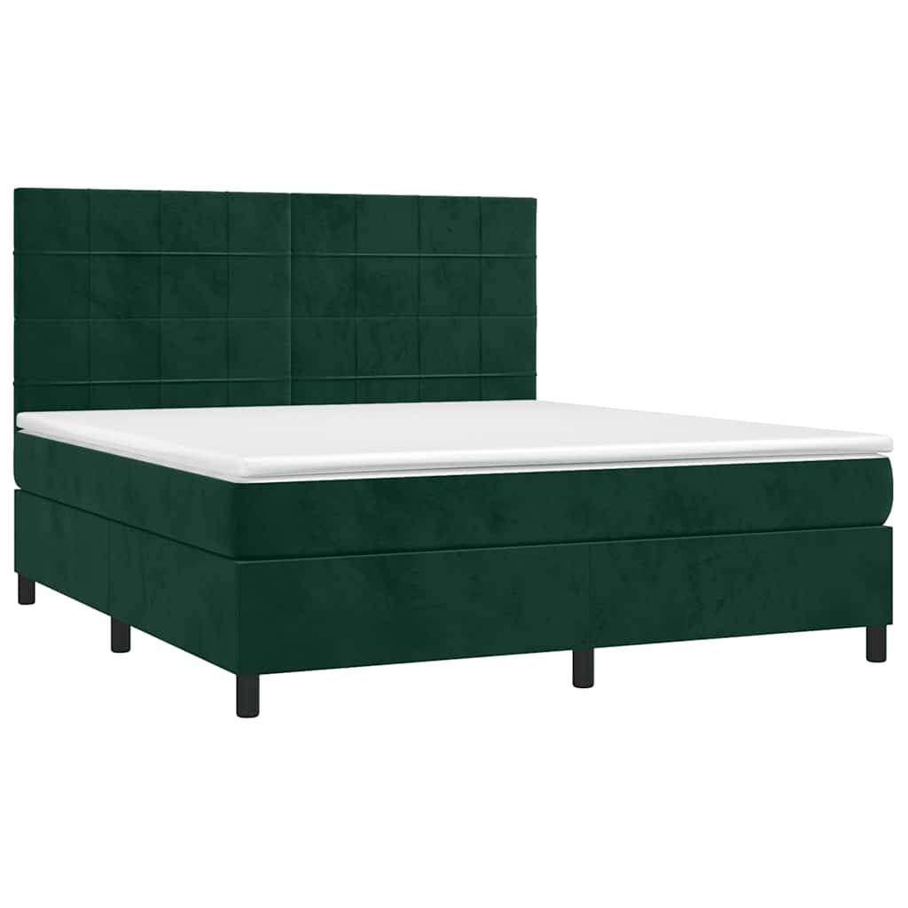 Krevet box spring s madracem LED tamnozeleni 160x200 cm baršun