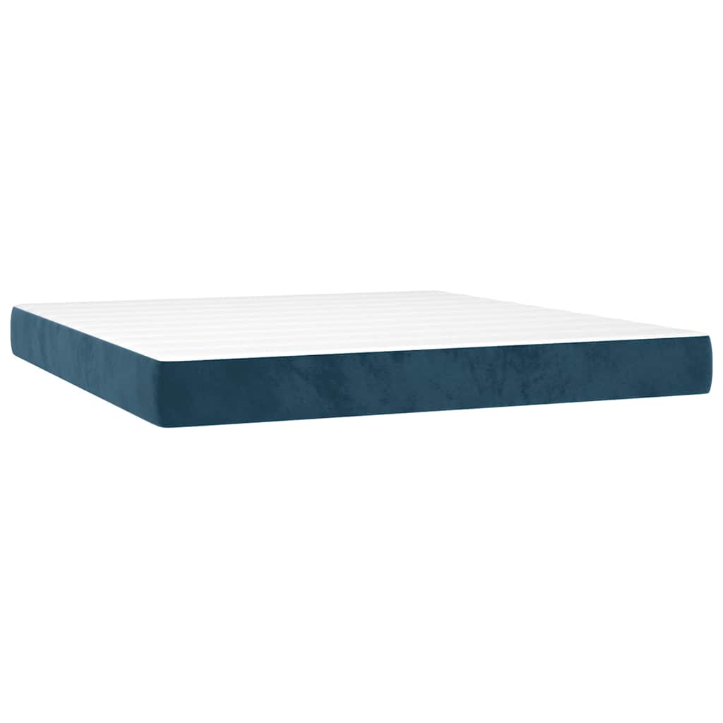 Krevet box spring s madracem LED tamnoplavi 160x200 cm baršun