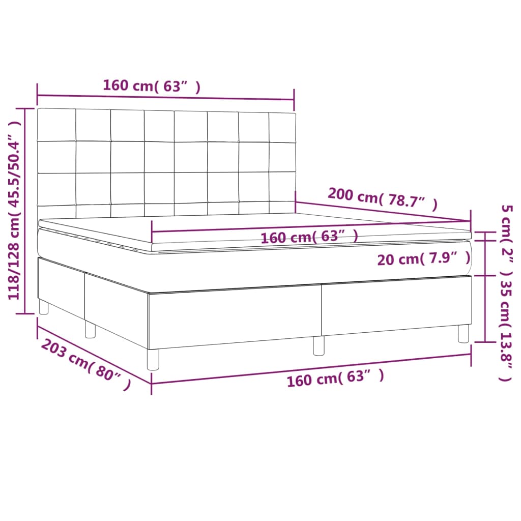 Krevet box spring s madracem LED ružičasti 160x200cm baršunasti