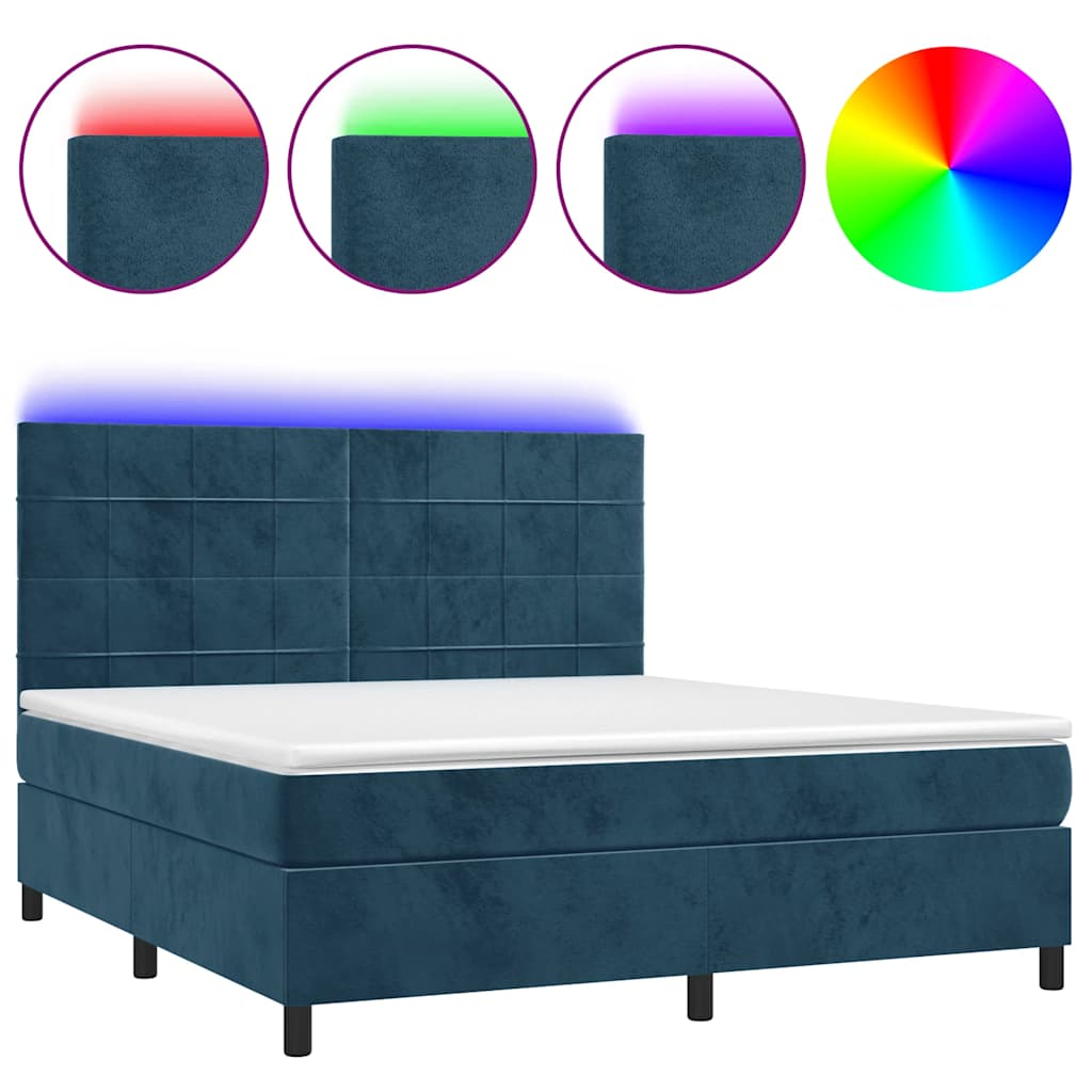 Krevet box spring s madracem LED tamnoplavi 180x200 cm baršun