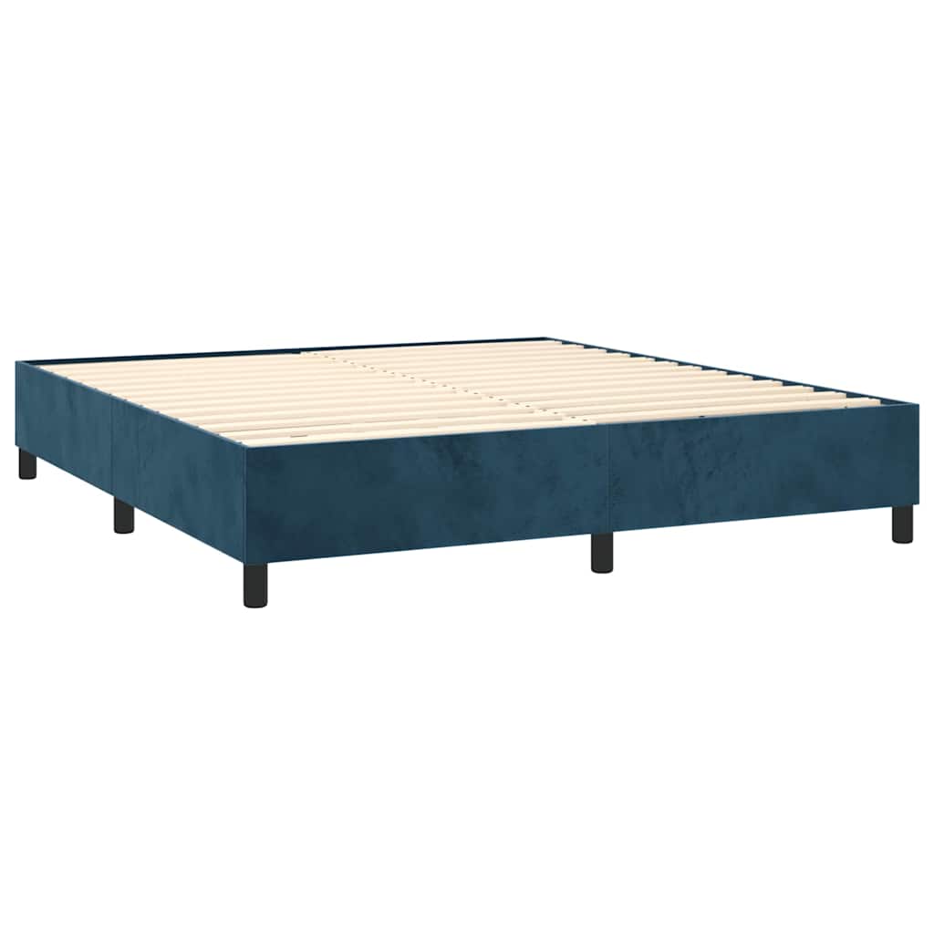 Krevet box spring s madracem LED tamnoplavi 180x200 cm baršun