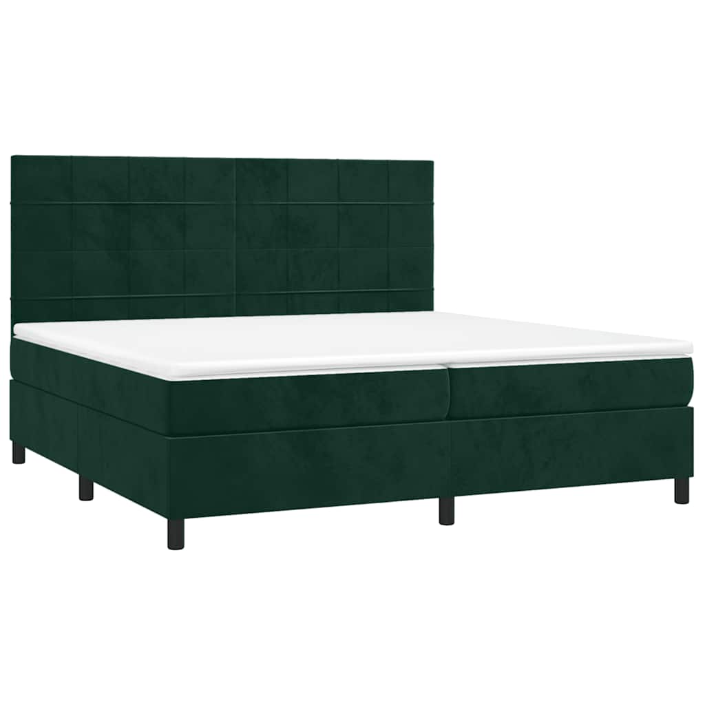 Krevet box spring s madracem LED tamnozeleni 200x200 cm baršun