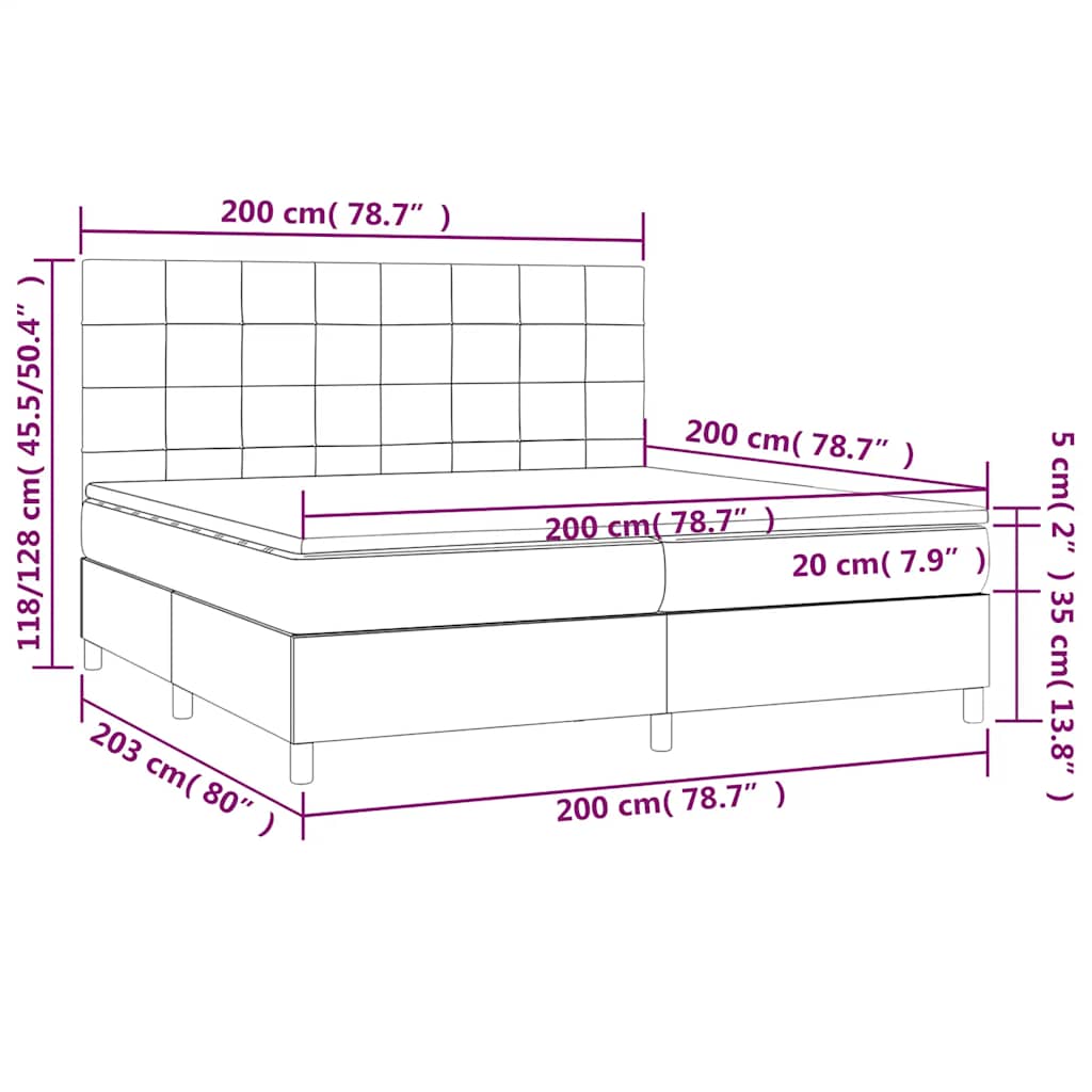 Krevet box spring s madracem LED tamnozeleni 200x200 cm baršun