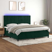Krevet box spring s madracem LED tamnozeleni 200x200 cm baršun