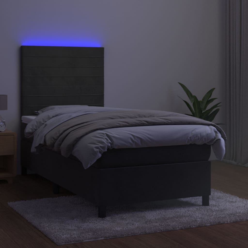 Krevet box spring s madracem LED tamnosivi 80 x 200 cm baršun