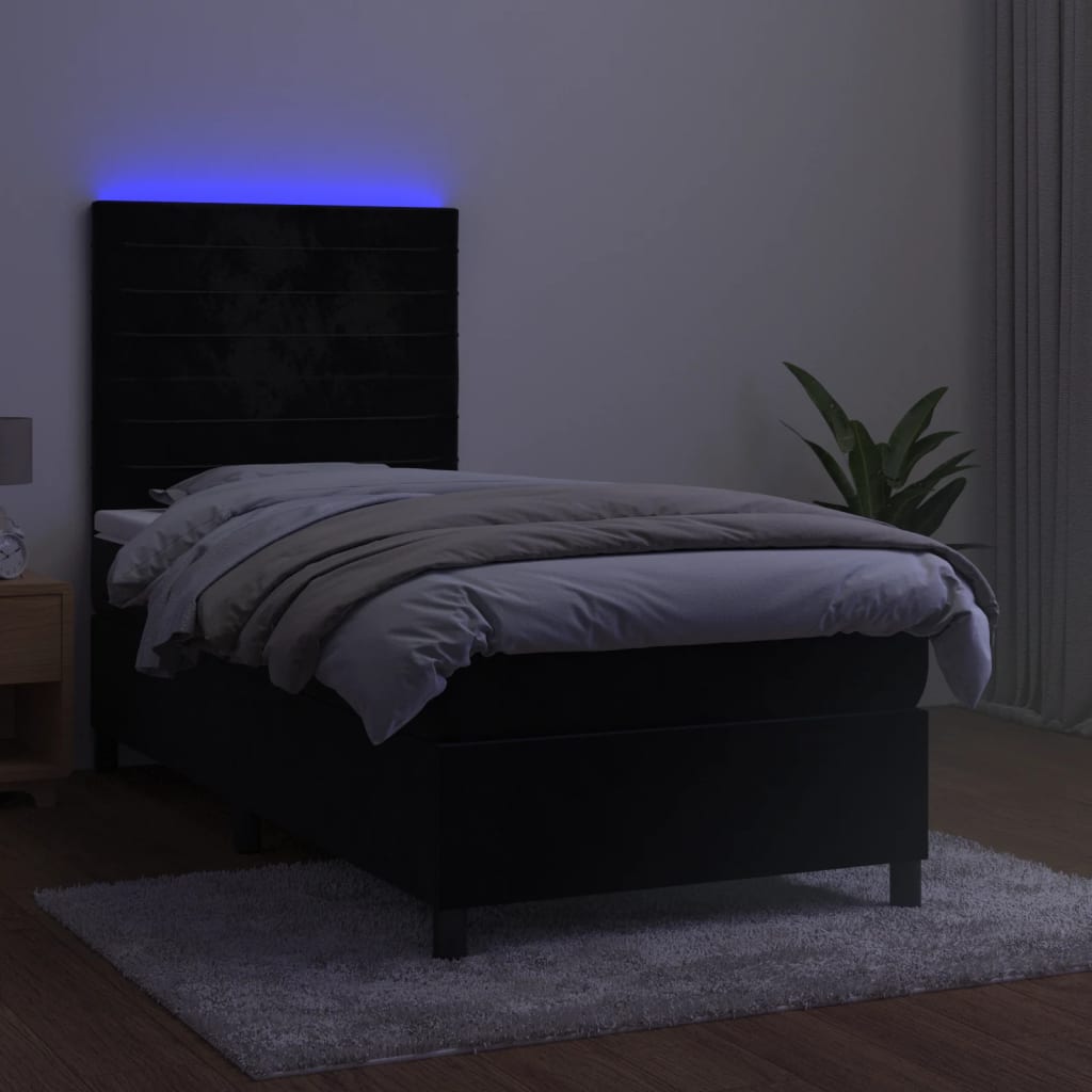 Krevet box spring s madracem LED crni 80 x 200 cm baršunasti