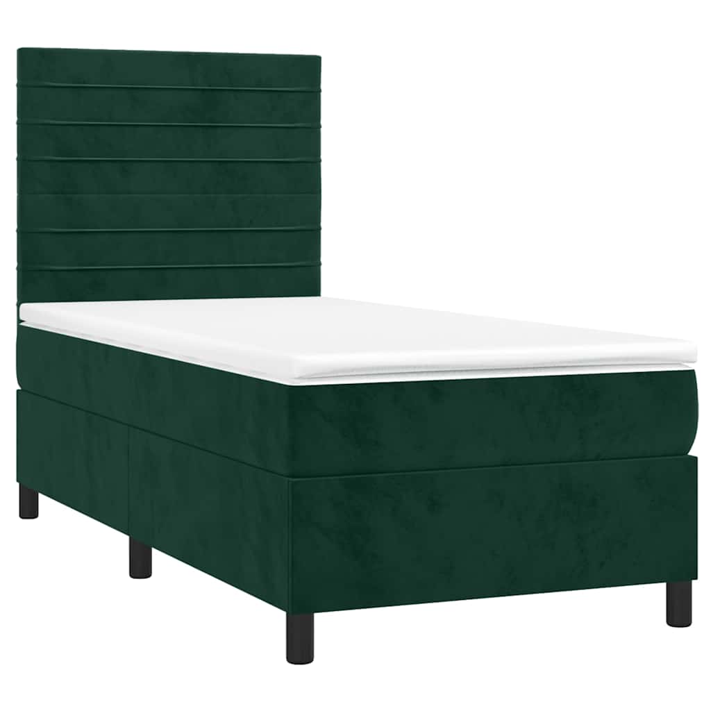 Krevet box spring s madracem LED tamnozeleni 80 x 200 cm baršun