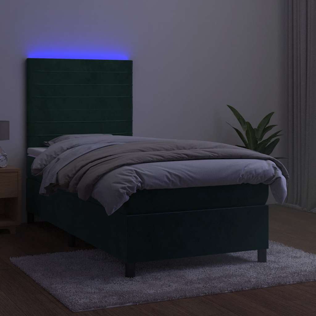 Krevet box spring s madracem LED tamnozeleni 80 x 200 cm baršun