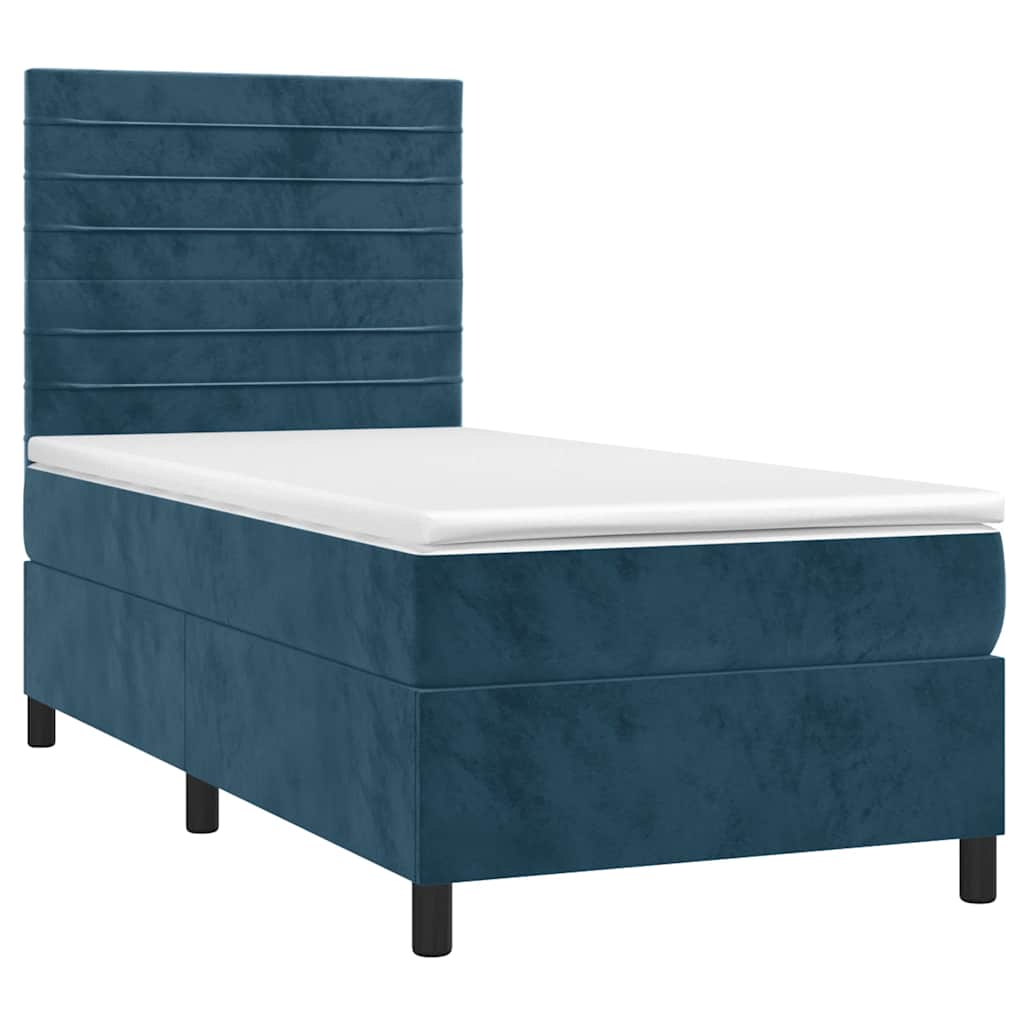 Krevet box spring s madracem LED tamnoplavi 80 x 200 cm baršun