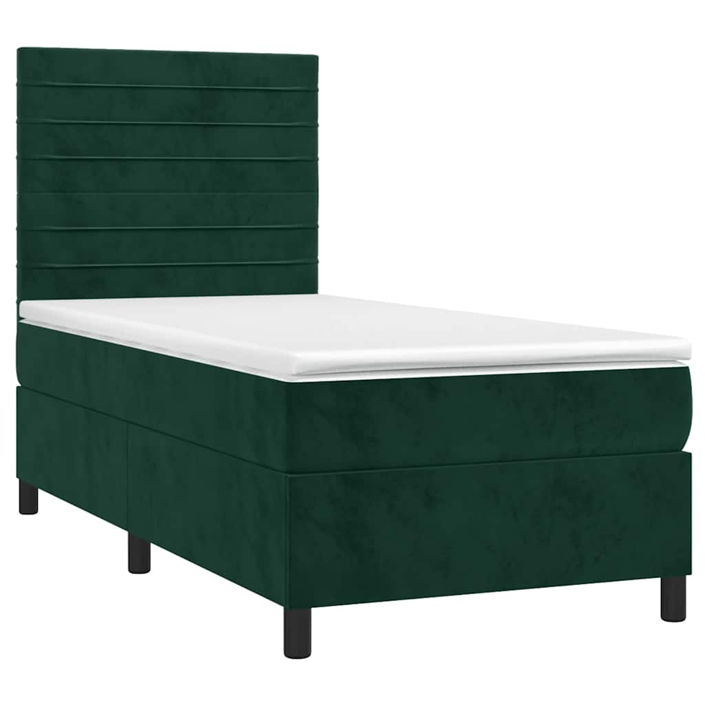 Krevet box spring s madracem LED tamnozeleni 90x190 cm baršun