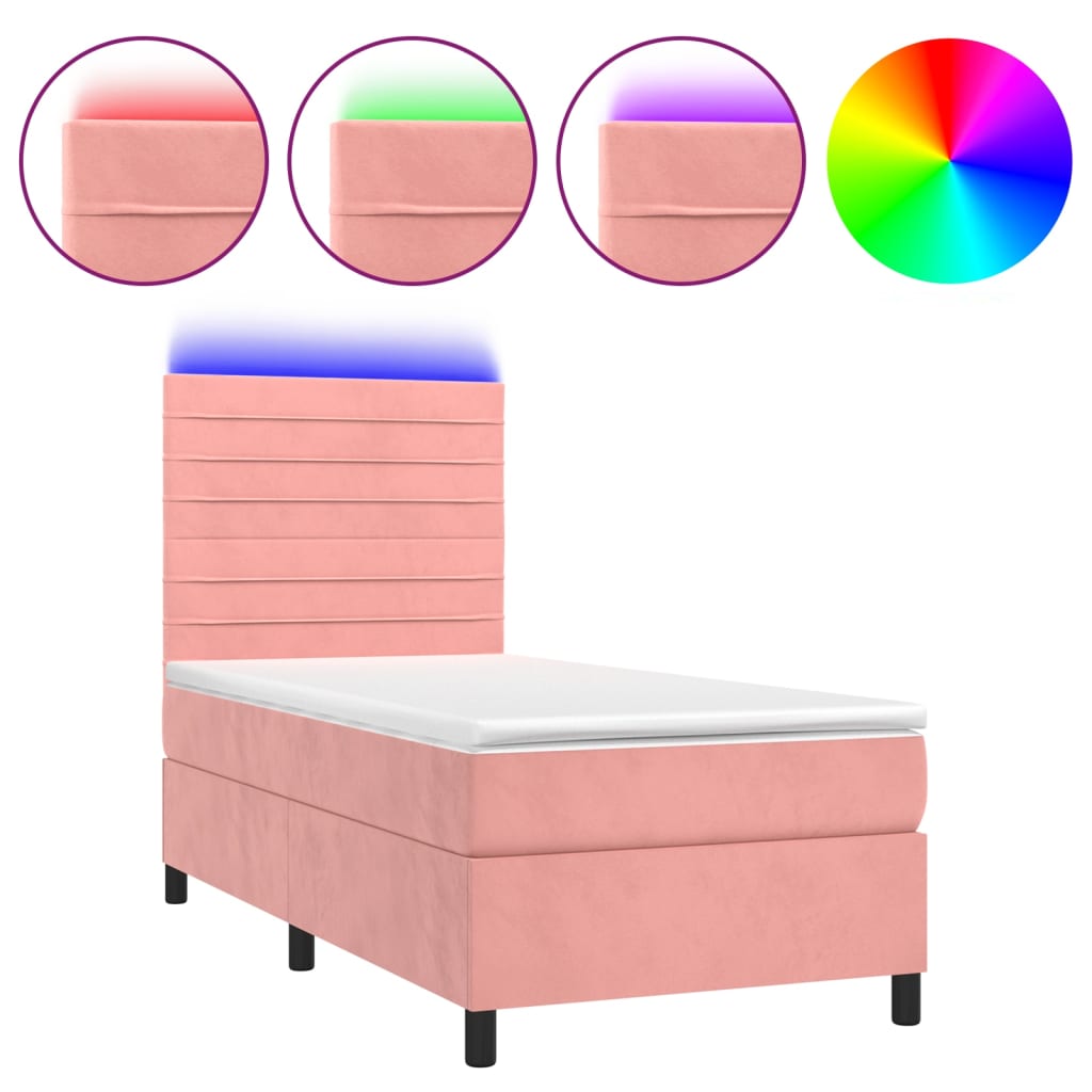 Krevet box spring s madracem LED ružičasti 90x190 cm baršunasti