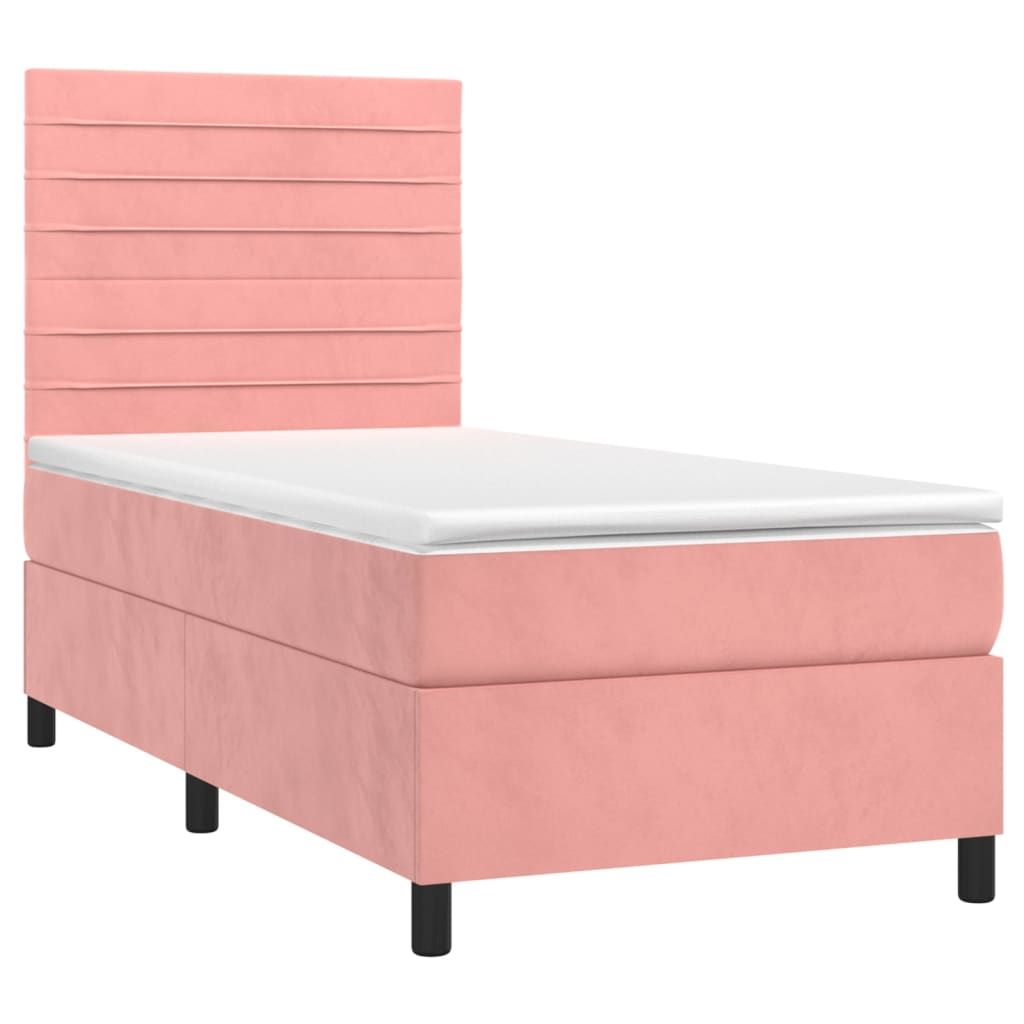 Krevet box spring s madracem LED ružičasti 90x190 cm baršunasti
