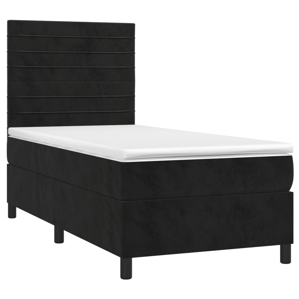 Krevet box spring s madracem LED crni 90x200 cm baršun