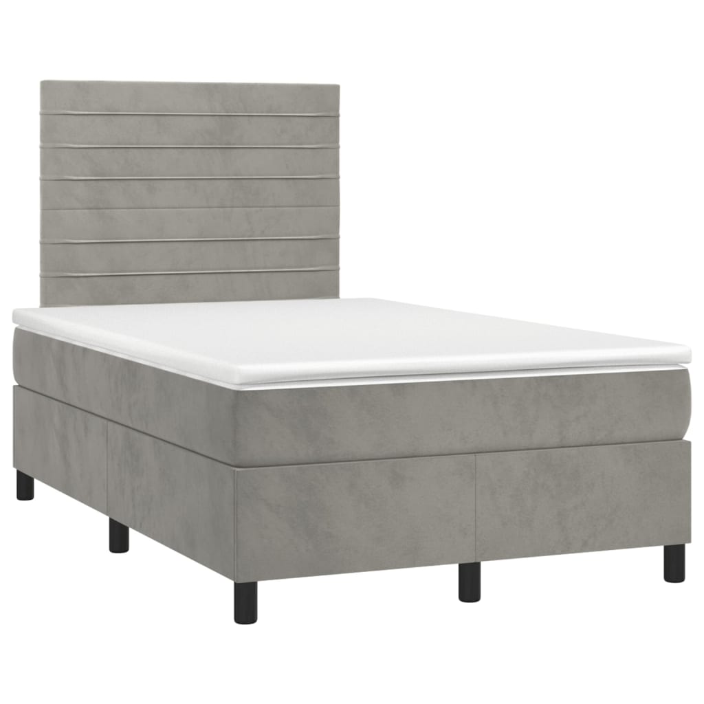 Krevet box spring s madracem LED svjetlosivi 120x200 cm baršun