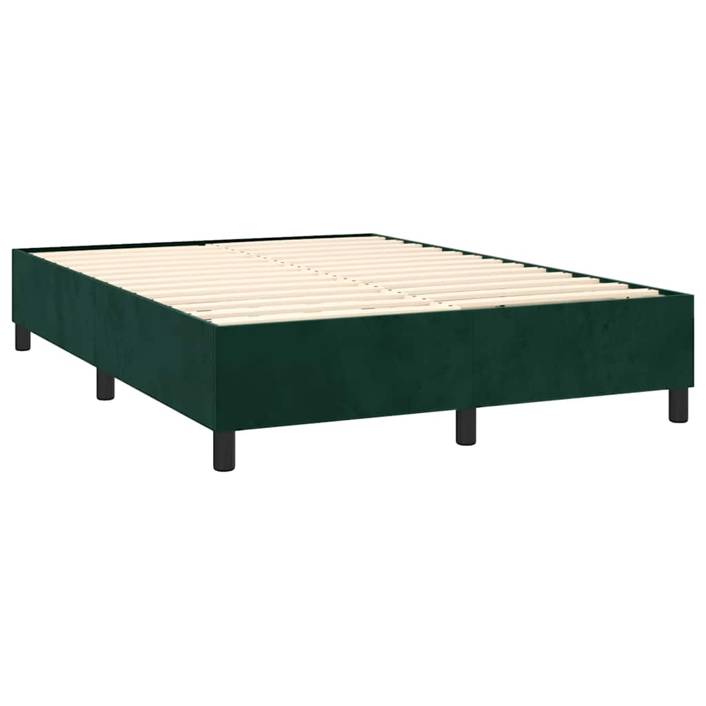 Krevet box spring s madracem LED tamnozeleni 140x190 cm baršun