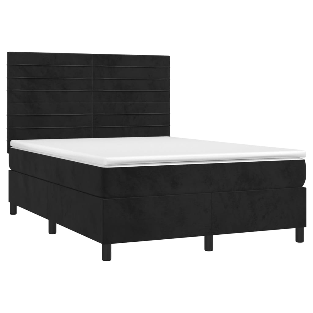 Krevet box spring s madracem LED crni 140x200 cm baršun
