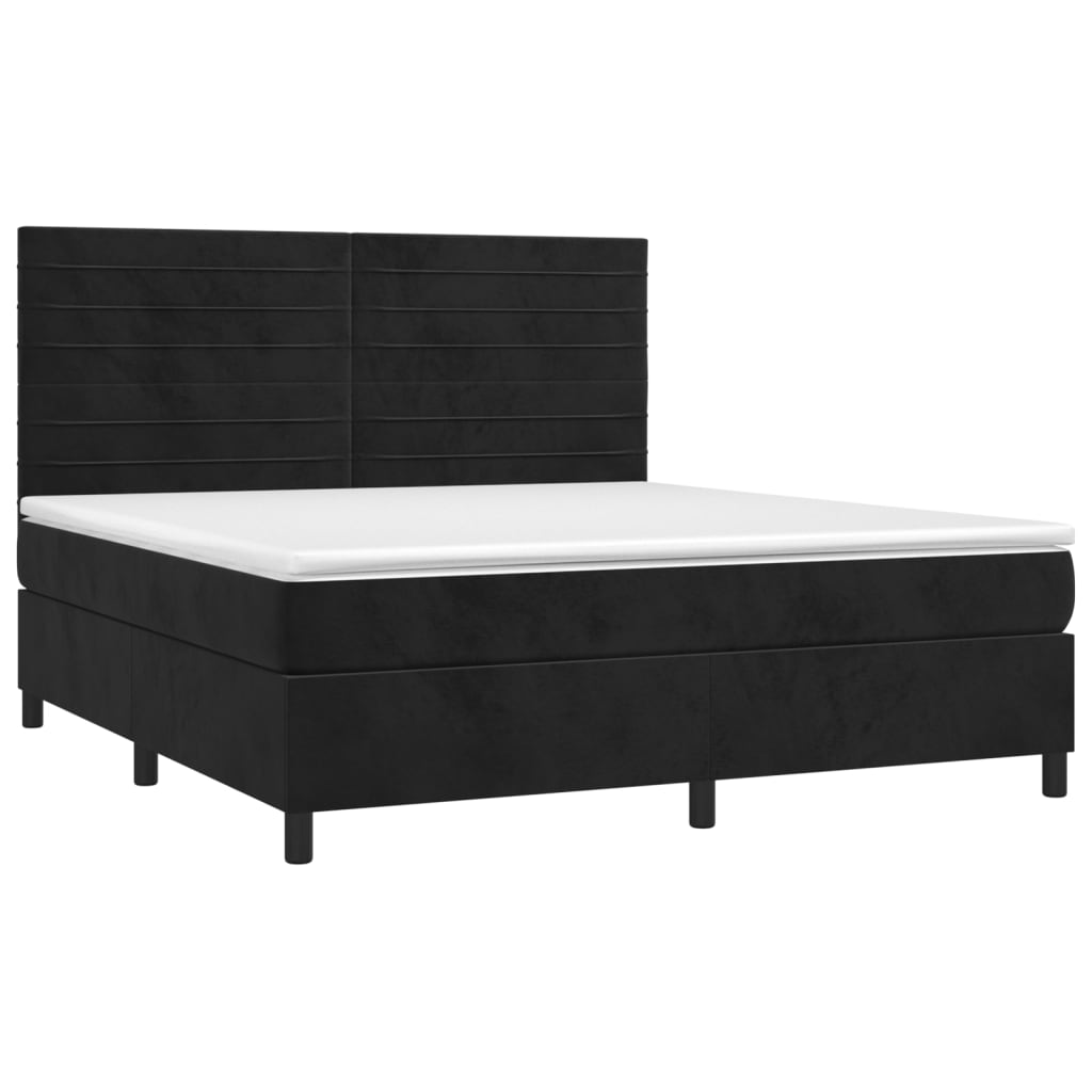 Krevet box spring s madracem LED crni 160x200 cm baršun