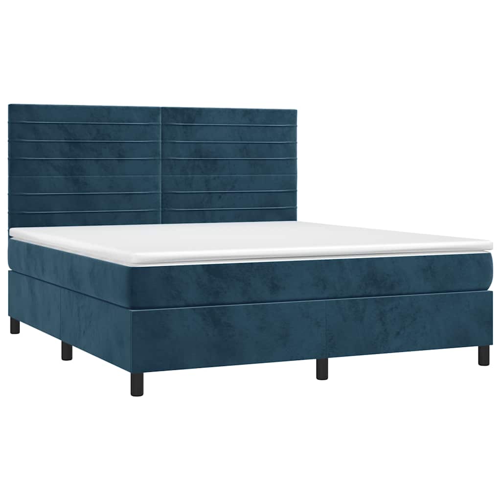 Krevet box spring s madracem LED tamnoplavi 160x200 cm baršun