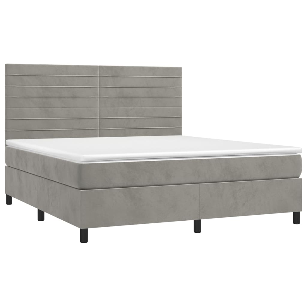 Krevet box spring s madracem LED svjetlosivi 180x200 cm baršun
