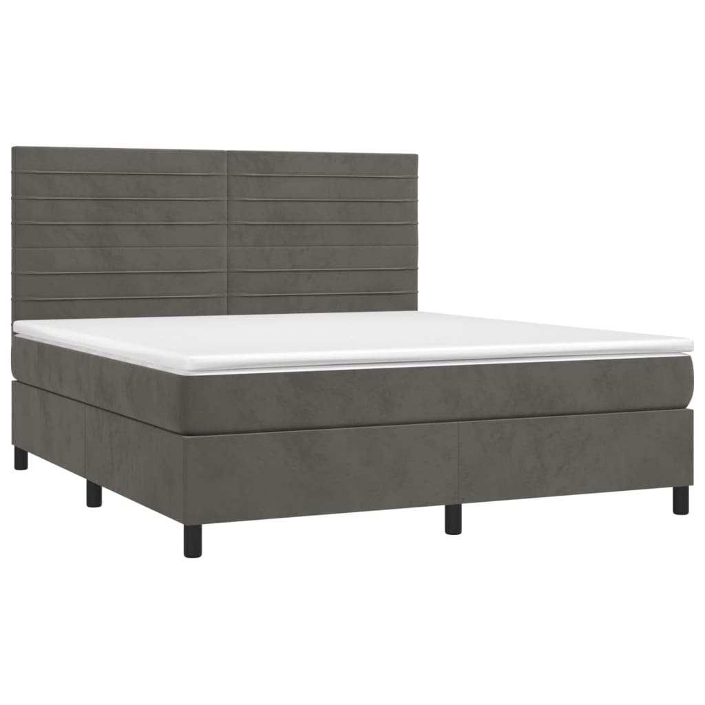 Krevet box spring s madracem LED tamnosivi 180x200 cm baršun