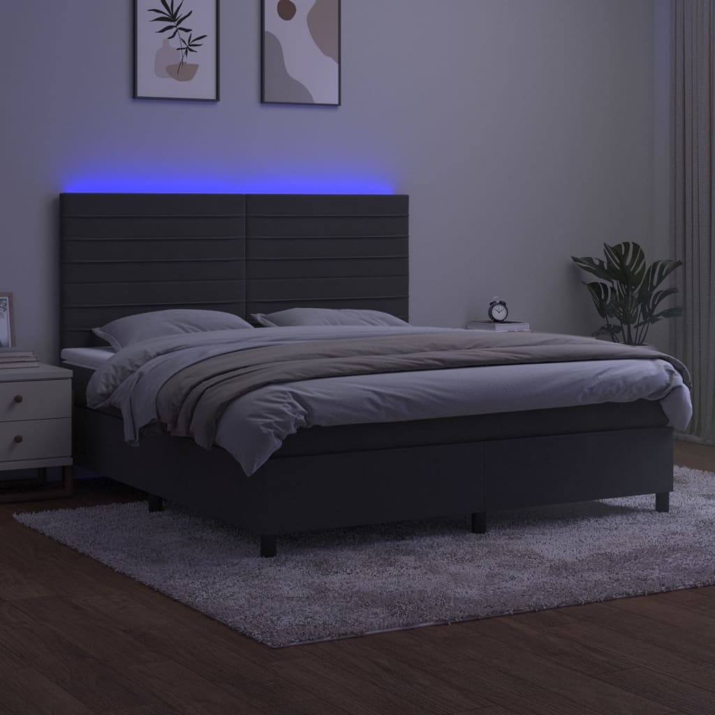 Krevet box spring s madracem LED tamnosivi 180x200 cm baršun