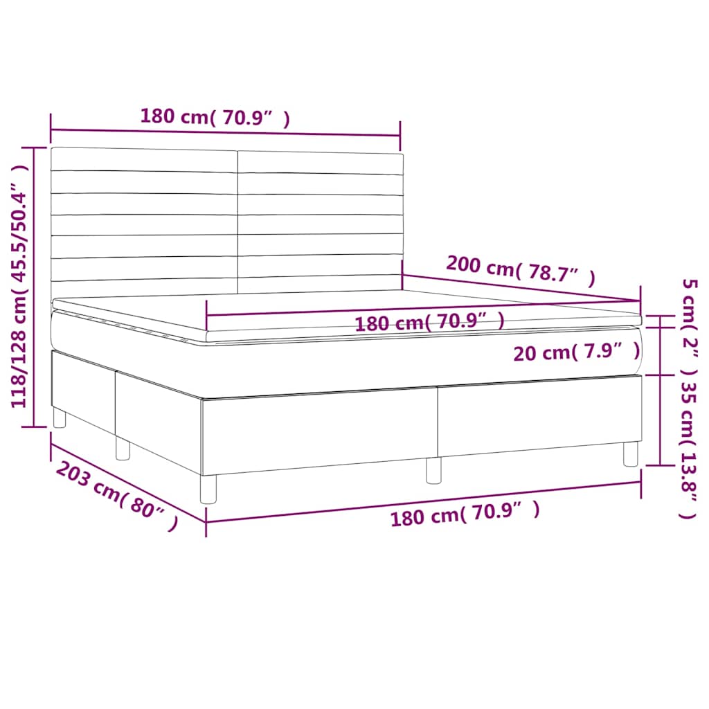 Krevet box spring s madracem LED tamnozeleni 180x200 cm baršun