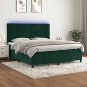Krevet box spring s madracem LED tamnozeleni 180x200 cm baršun