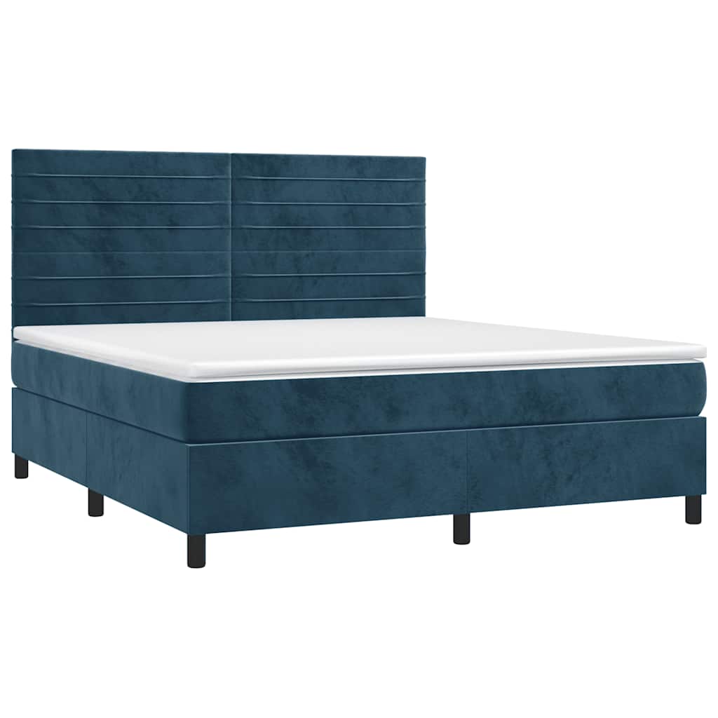 Krevet box spring s madracem LED tamnoplavi 180x200 cm baršun