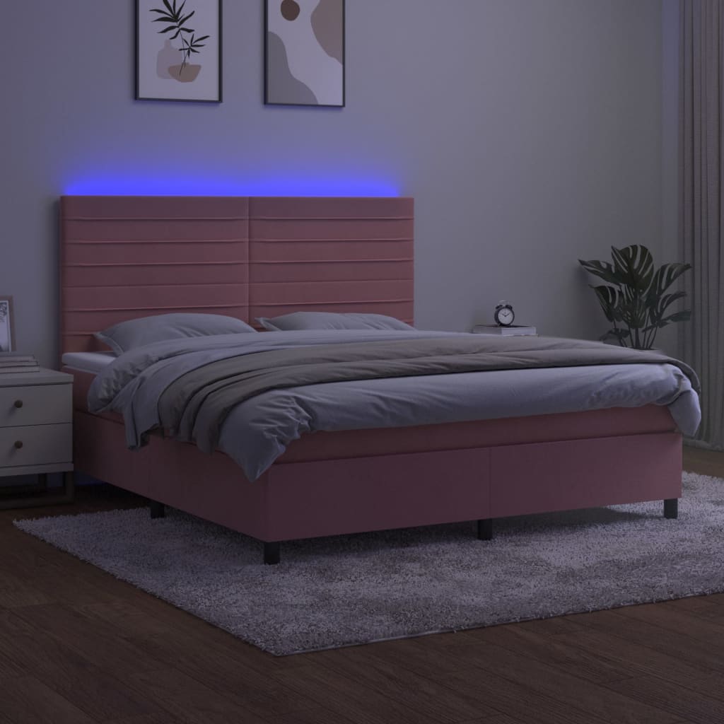 Krevet box spring s madracem LED ružičasti 180x200cm baršunasti
