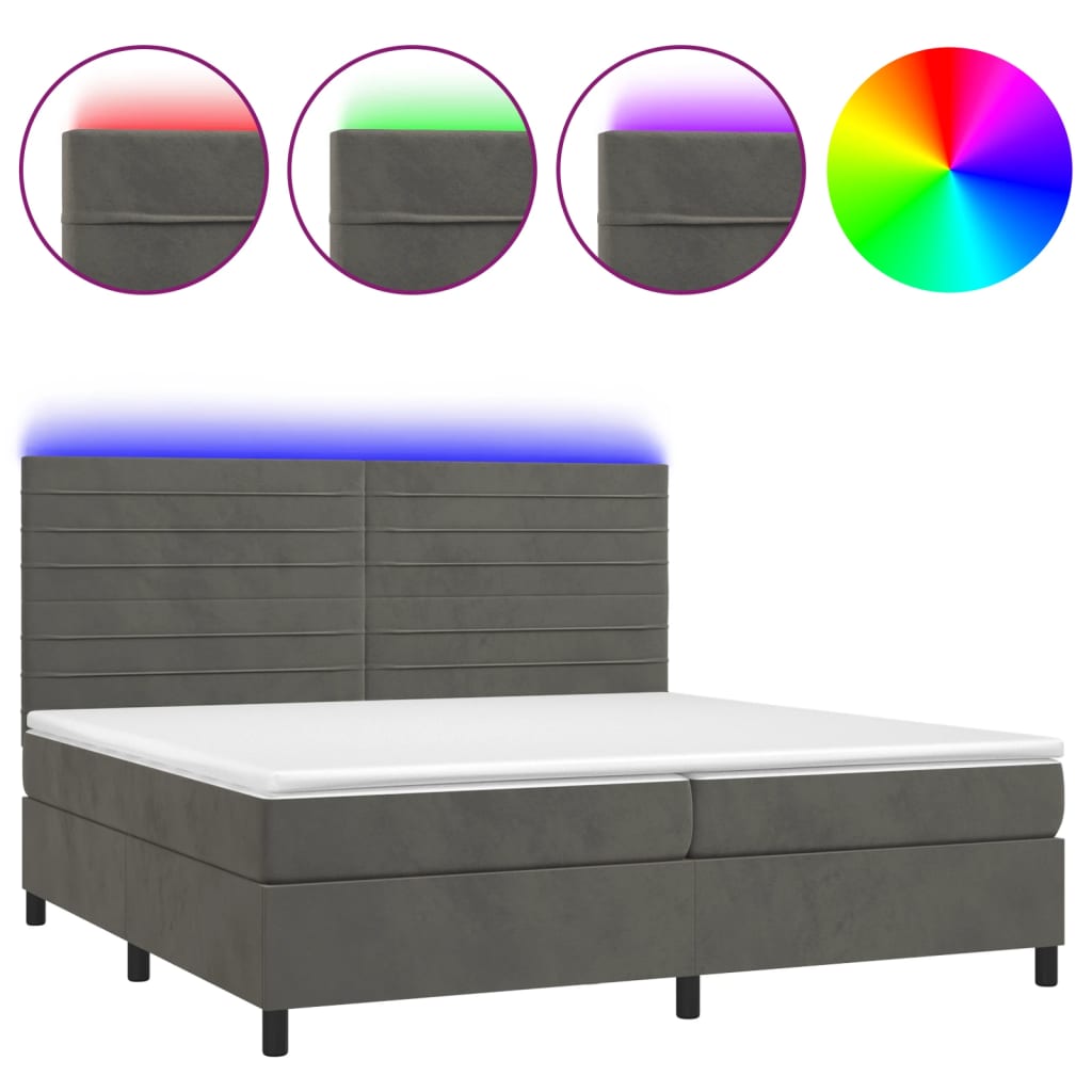 Krevet box spring s madracem LED tamnosivi 200x200 cm baršun