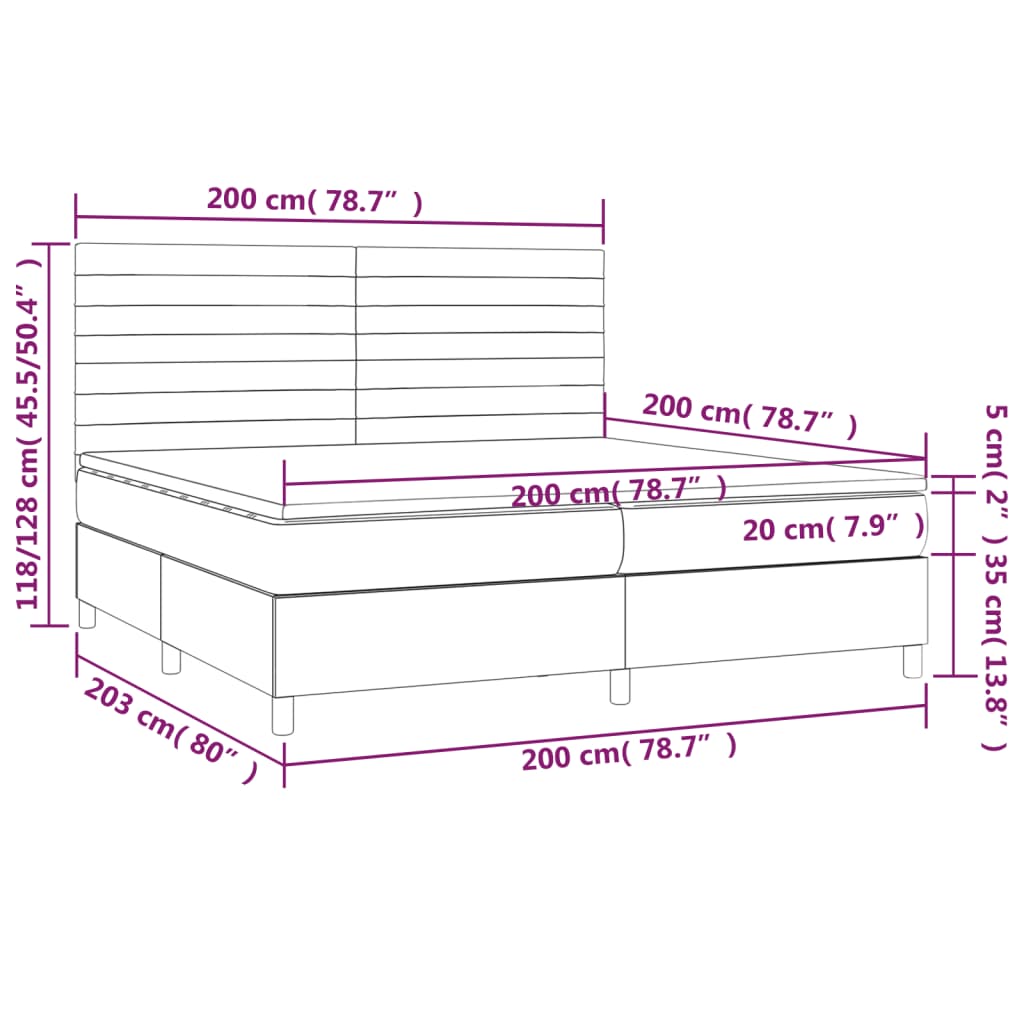 Krevet box spring s madracem LED crni 200x200 cm baršun