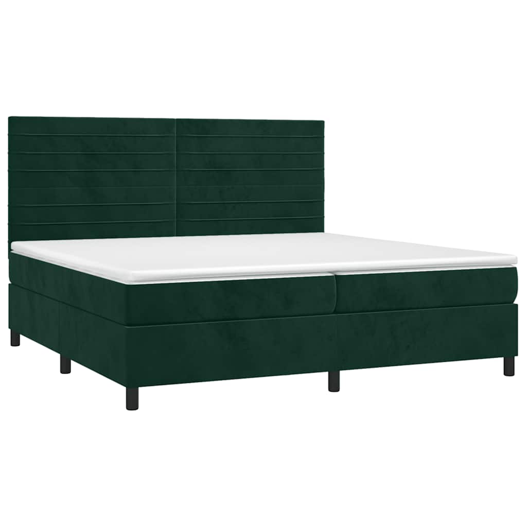 Krevet box spring s madracem LED tamnozeleni 200x200 cm baršun
