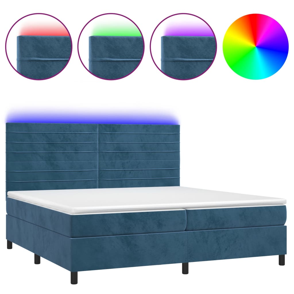 Krevet box spring s madracem LED tamnoplavi 200x200 cm baršun