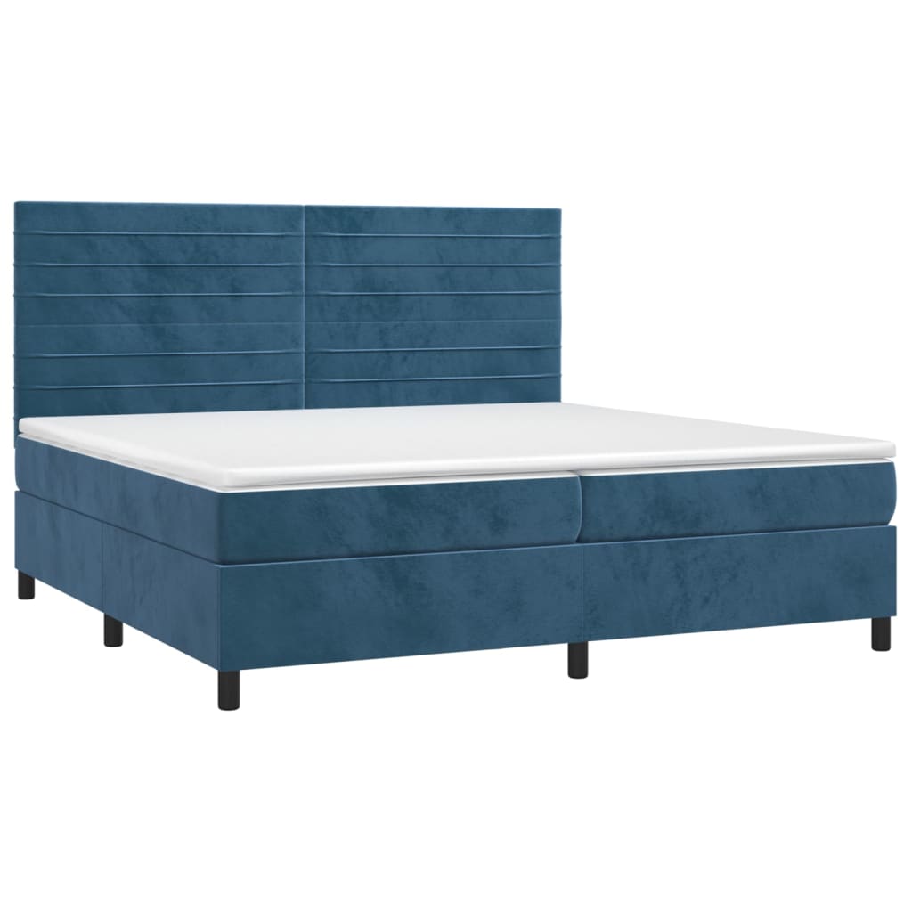 Krevet box spring s madracem LED tamnoplavi 200x200 cm baršun