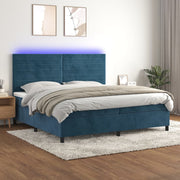 Krevet box spring s madracem LED tamnoplavi 200x200 cm baršun