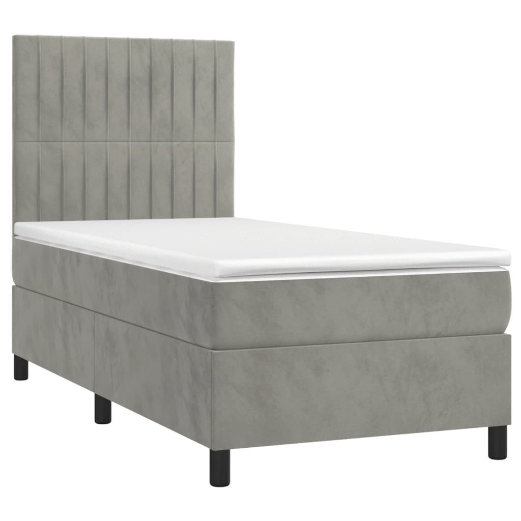 Krevet box spring s madracem LED svjetlosivi 80x200 cm baršun